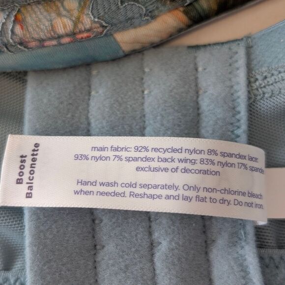 Cacique Lane Bryant 44DDD Blue Floral Boost Balconette Bra Lace Push Up - Picture 5 of 7